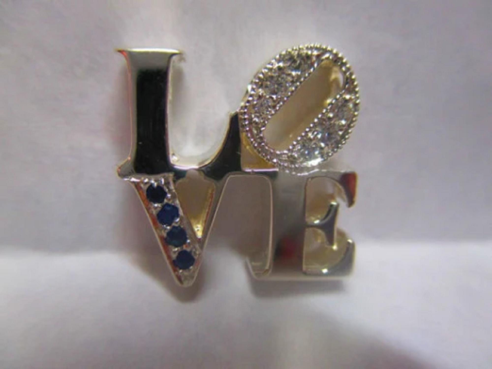 Love Park Sapphire, Ruby, Emerald and diamond Love statue necklace