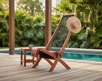 Acacia Wood Folding Chair | Modern Outdoor Lounge Seat, Rustic Balcony Garden Furniture