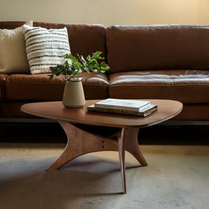 Triangular Wood Coffee Table, Mid Century Modern Organic Living Room Table