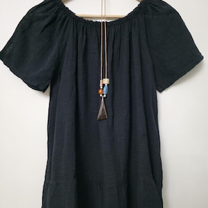 Ladies Italian Lagenlook Tunic Cotton Top with Necklace, Loose Fit One Size Top, Summer Blouse for Women, Casual Wear, Uk 8-16