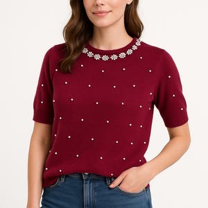 Pull Designer ST JOHN Avec Perles - Taille L - Gris Foncé - Neuf Avec étiquettes