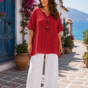 Italienische Baumwolltunika in Übergröße, Oversize-Bluse mit Fledermausärmeln, Boho-Sommerhemd (UK 16-28)