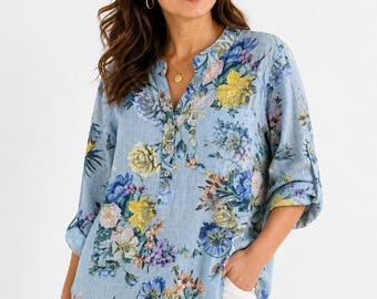 Oversized Floral Cotton Top, Loose Fit Blouse, Lightweight Summer Top, Casual Relaxed Women Tunic