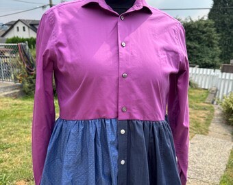 CIRCLE | Upcycled Patchwork Shirt Dress – Handmade Colorblock Blouse, Cottagecore Reworked Top, Sustainable Clothing