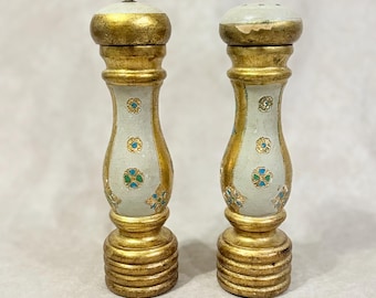 ヴィンテージ フィレンツェ ソルト＆ペッパーシェーカー：金メッキ エナメル 花柄 イタリアン キッチン装飾