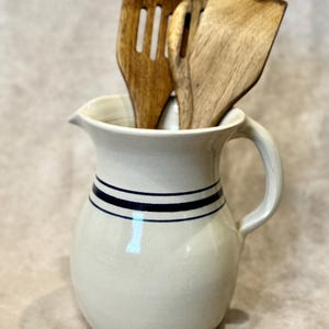 Vintage Stoneware Pitcher | Handmade Blue Band Crock, Farmhouse Decor