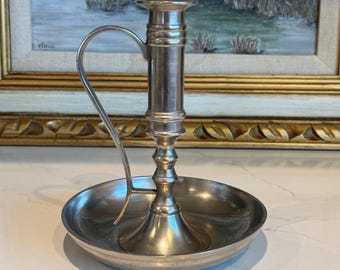 Vintage made in India tinnen kandelaar | Taps toelopende kandelaar in koloniale stijl met lusgreep | Huisdecoratie boerderij