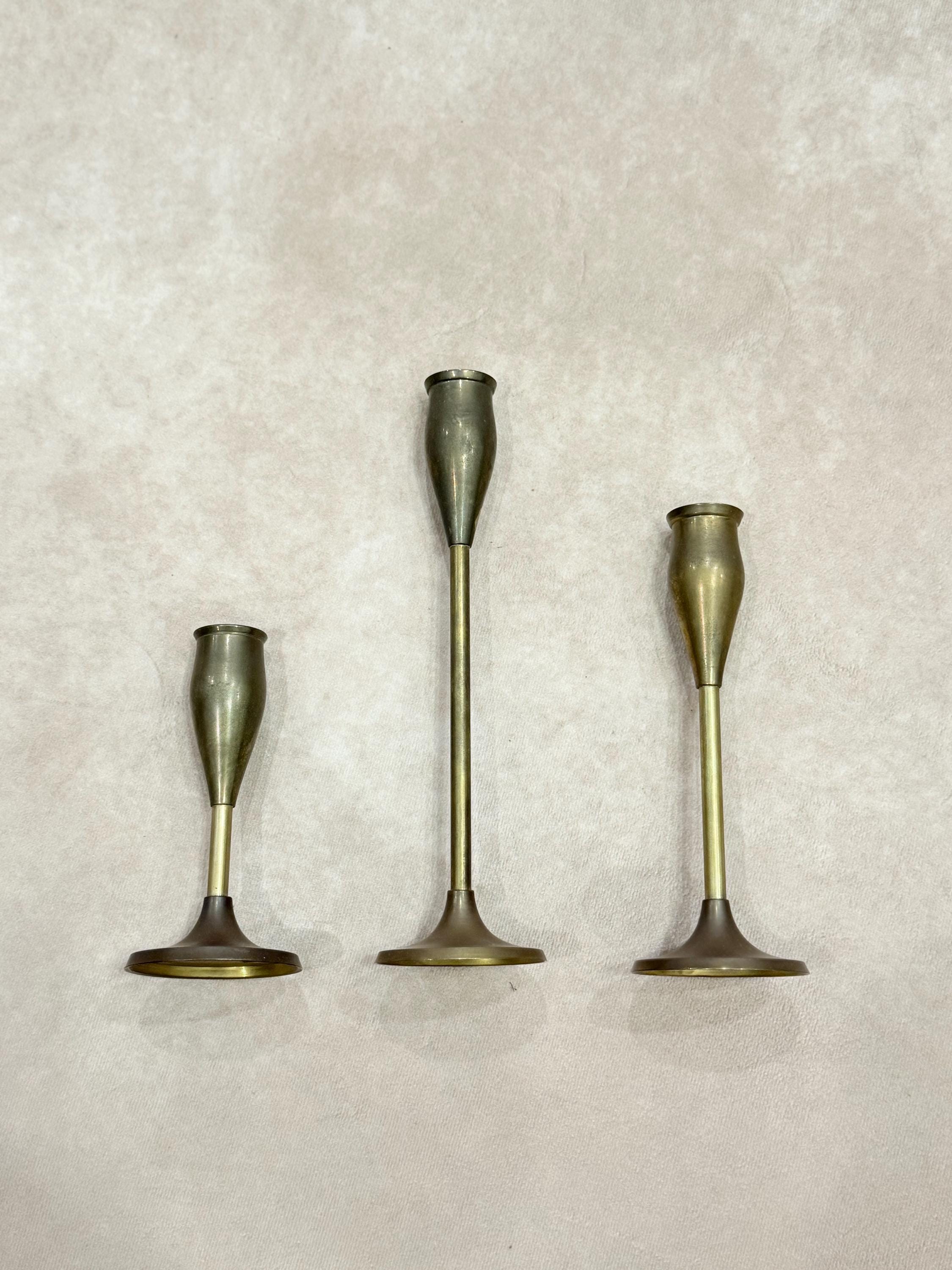 Vintage Brass Taper Candle Holders • MCM Set of 3, Made in India - Etsy