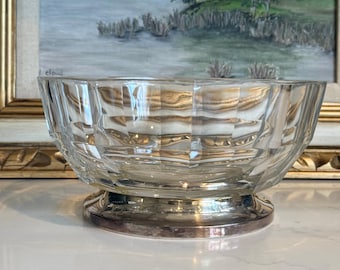 Vintage Italienische Kristall Stand Schüssel | Heavy Cut Kristall Herzstück mit Silberplatte Basis | Made in Italy Obstschale | Elegantes VTG Dekor