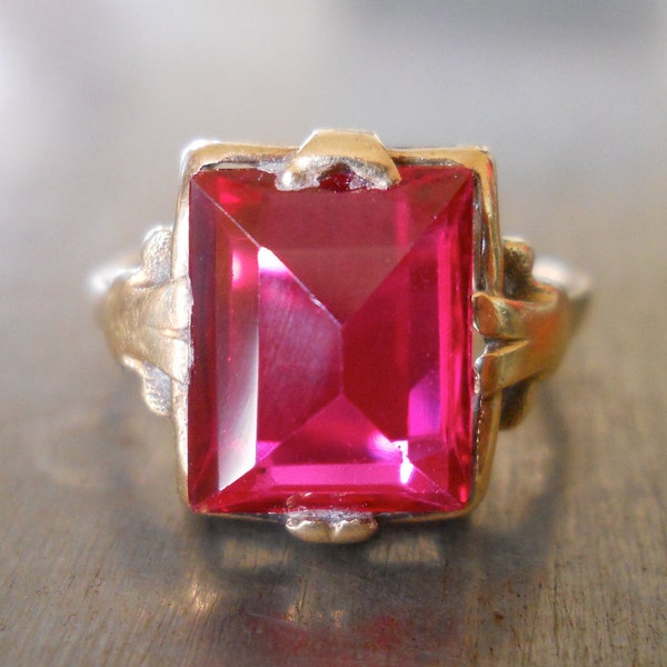 Art Deco Ruby Ring - Antique Ruby Ring -Unique Engagement Ring - Right Hand Ring - Vintage Wedding Ring - Antique Statement Ring - July