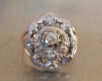 Antique Georgian Rose Cut Diamond Ring – 1800s Victorian Statement Ring Size 8
