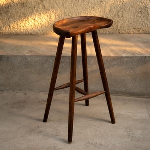 Handmade Rustic Wooden Bar Stool: Minimalist Farmhouse Kitchen Island Seat