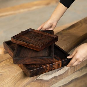 Personalized Walnut Serving Tray with Handles: Rustic Home Decor