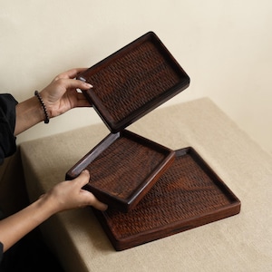 Juego de 3 bandejas de madera de nogal hechas a mano: decoración rústica de granja
