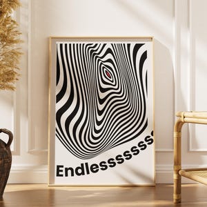 Endless Illusion Wall Art | Trippy Optical Poster | Black and White Abstract Print | Digital Download | Modern Psychedelic Decor