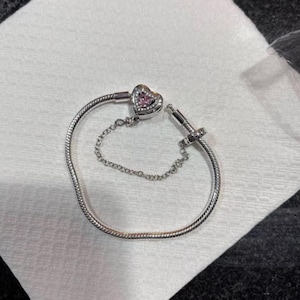 Heart Clasp Bracelet , Bracelet Charms, Clips, Dangles | s925 Sterling Silver | Pink Heart Bracelet | Authentic Sterling Silver Bracelet