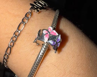 S925 スターリングシルバー パープル バタフライブレスレット レディース キュートでチャーム リストブレスレット ジュエリーギフト レディース テ パープルバタフライチャーム：925スターリングシルバーパンドラ