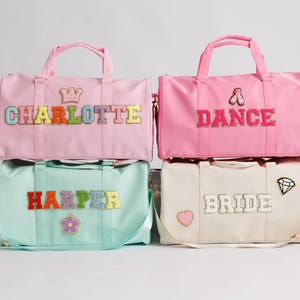 Custom Duffle Bag with Sewn Patches,  Personalized Nylon Duffle Bag, Gym Bag for Kids, Weekend Duffle,  Overnight Sleepover Bag with Name