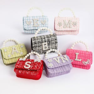 Little Girl Purse – Personalized Mini Purse | Custom Crossbody Bag for Kids | Flower Girl Gift | Pearl Handle Purse | Tweed Bag