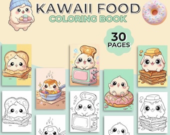 Kawaii Coloring Pages for Adults 30 Bold Cute Food Designs Printable PDF Stress Relief Kawaii Food Coloring Book
