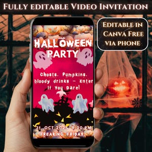 Halloween Party Video Invitation digital, Spooky Animated, ghosts grave Theme, Canva, Editable Digital Download