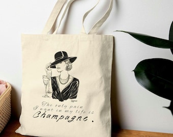 Bolso tote vintage estilo flapper para mujer, color champán | Bolso de lona
