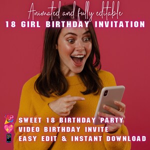 18th Birthday Invitation Video Template, Editable Canva Invite, Pink Gold Birthday Invite, Animated Birthday Invitation, Instant Download image 6