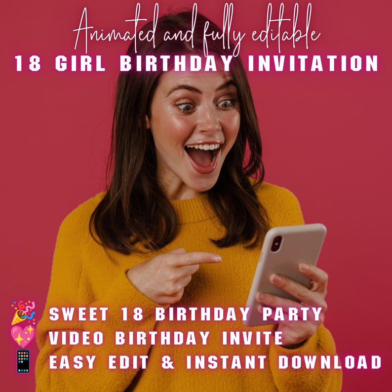 18th Birthday Invitation Video Template, Editable Canva Invite, Pink Gold Birthday Invite, Animated Birthday Invitation, Instant Download image 6