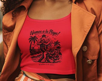 Vamos a la Playa Vintage Latin Dance Crop Top, Spaghetti Strap Tank