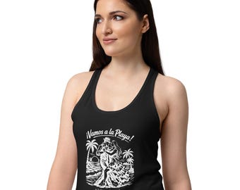 Travel Racerback-Tanktop with Vamos a la playa print, latin dance top