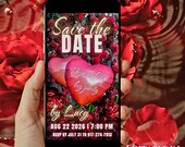 Editable Party Invitation Template, Digital Party Invite, Rose Floral Party Invite, Save the Date Phone Invitation, Instant Download Canva