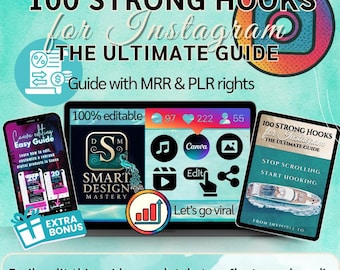 100 Instagram Hooks | Digital Guide for Social Media Marketing | MRR & PLR Rights | Content Ideas, Instagram Growth, Canva Ebook