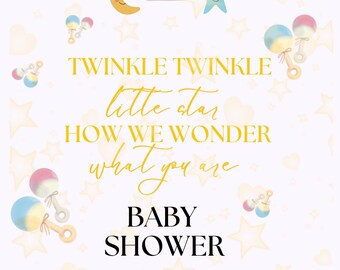 Modello di invito per baby shower Twinkle Twinkle Little Star - Invito Canva modificabile - Download per baby shower gender-neutral