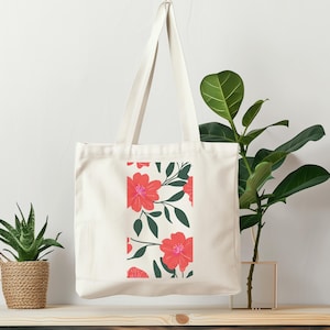 Baumwollsegeltuch-Einkaufstasche mit Blumenmuster, umweltfreundliche Einkaufstasche, Blumenmuster, Geschenk für sie, wiederverwendbare Tote, Strandtasche, Alltagstasche