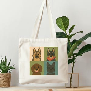 Dog Lover&#39;s Cotton Canvas Tote Bag | Eco-Friendly Pet Carrier, Gift for Dog Owners, Cute Dog Art, Shopping Bag, Eco Tote