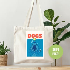 Funny Dogs Cotton Canvas Tote Bag, Pet Lover Gift, Eco-Friendly Shopping Bag, Dog Mom Tote, Cute Dog Art Bag