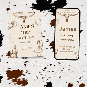 Western Birthday Invitation, Boys Birthday, Girls Birthday, Cowboy, Cowgirl, Printable, Download