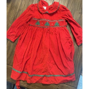 Marmellata Girls Christmas Red Dress Holiday Smocked Ricrac Outfit  Size 6