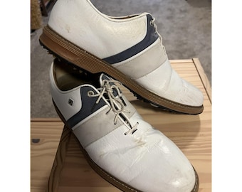 FootJoy DryJoys Premiere Packard LX Mens Golf Shoe, White/Navy Mens 12. VGUC