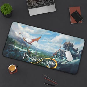 RuneScape Desk Mat | OSRS RS3 Dragon Landscape Gaming Mouse Pad | Fantasy MMO Desk Pad Gift | Custom RuneScape Desk Setup