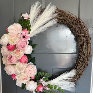 Peony Wreath, Pink Floral Wreath, Spring Wreath, Summer Wreath, Front Door Wreath, Elegant Decor