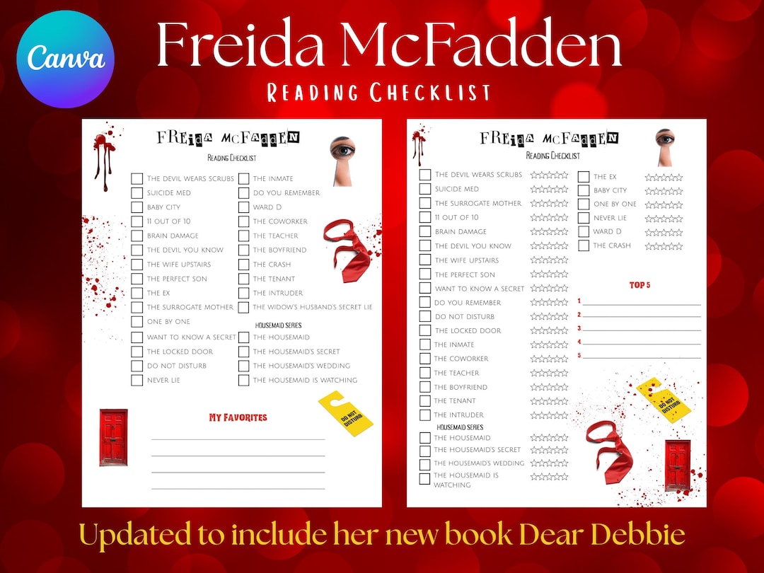 Freida Mcfadden Book Checklist - Digital Download Made With Canva