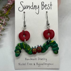Very Hungry Caterpillar Earrings: Handmade Polymer Clay Teacher Jewelry