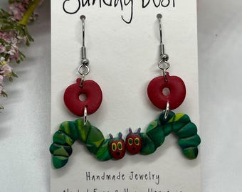 Very Hungry Caterpillar Earrings: Handmade Polymer Clay Teacher Jewelry