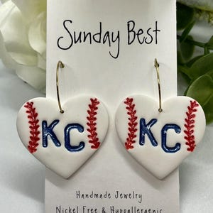 Kansas City Royals Earrings | Blue and White Baseball Jewelry | Baseball Heart | MLB Game Day Accessories | Nickel Free | Hypoallergenic