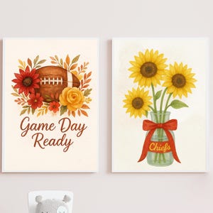 Kansas City Fußball Poster | Häuptlings-inspirierte Aquarell Kunst | Spieltag Wandkunst | Digitaler Download | Sonnenblumen, Helm, Stadion