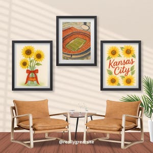 Kansas City Chiefs Drucke | Herbst Fußball Dekor | Kansas City Football mit Sonnenblumen | Digitale Drucke