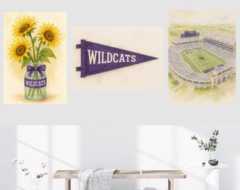 Kansas State Wildcats Digital Wall Art Set | Sunflowers, Stadium & Pennant Prints | K-State Football Nursery Decor | Instant Download