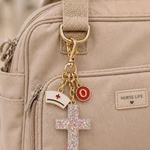 Resin Cross Purse Charm Key Chain Personalize Initial Nurse charm