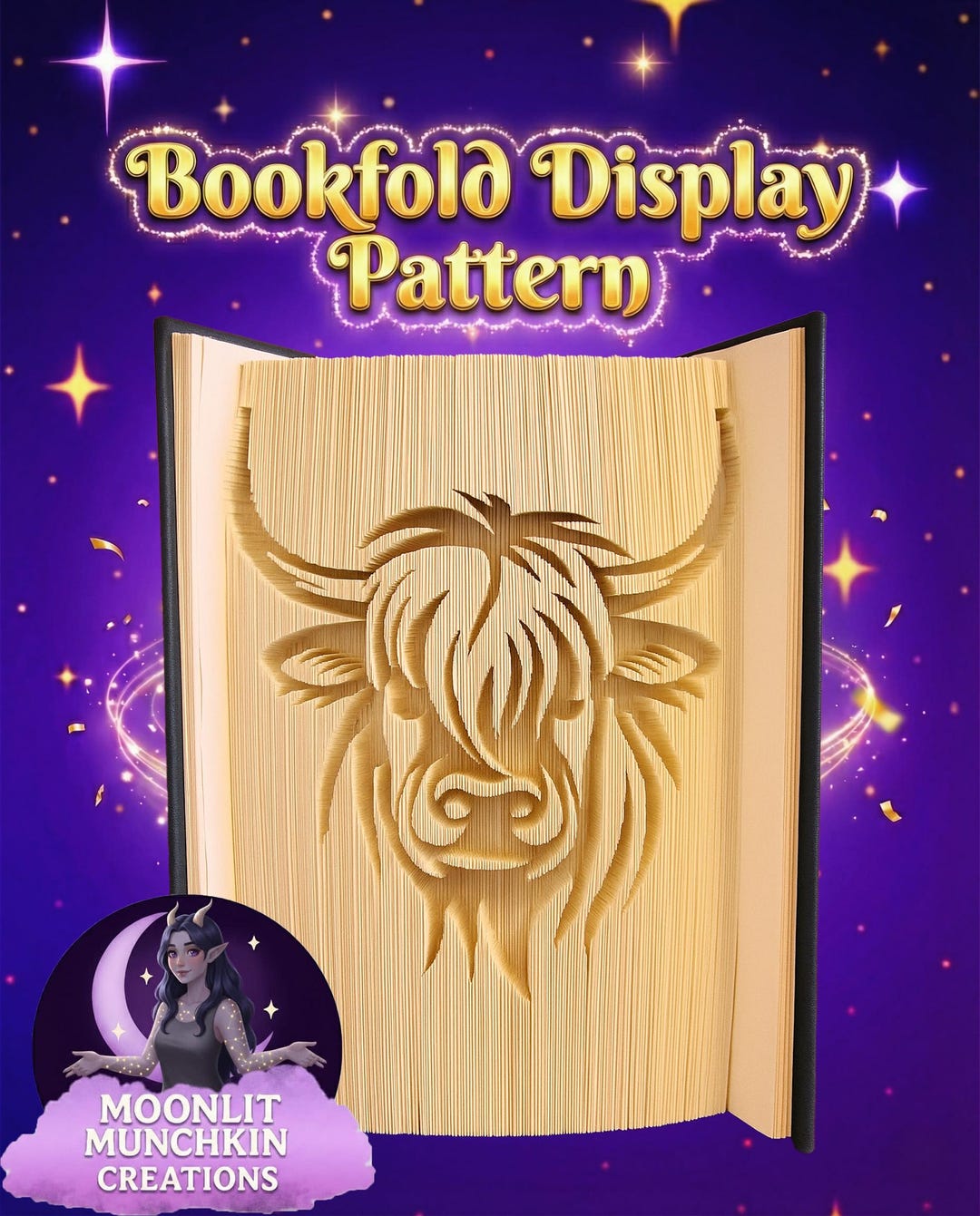 Library Cow Pattern Highland Cow – Book Folding Pattern (digital Download) - Etsy